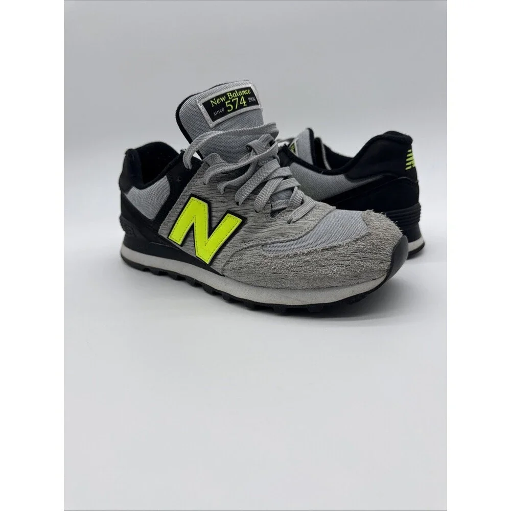 New Balance 9.5B 574 women's sneakers Shoes Gray Black Neon Yellow